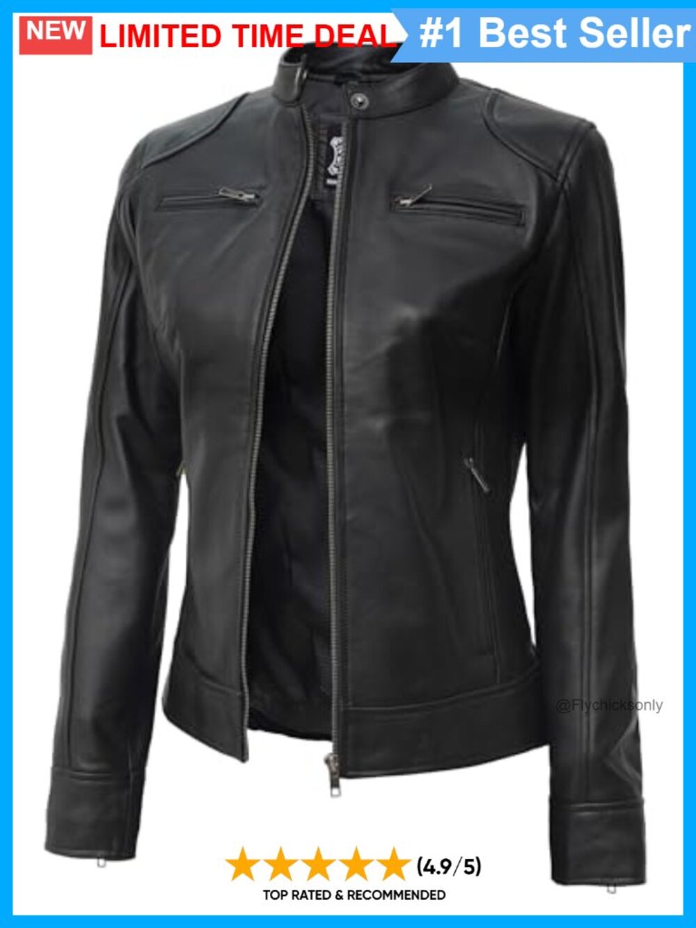 Womens Lambskin Leather Jacket Cafe Racer Quilted Zip Moto